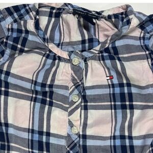 Tommy Hilfiger Girls Plaid Button Up Ruffle Hem Long Sleeve Top Size 5 Pink Blue